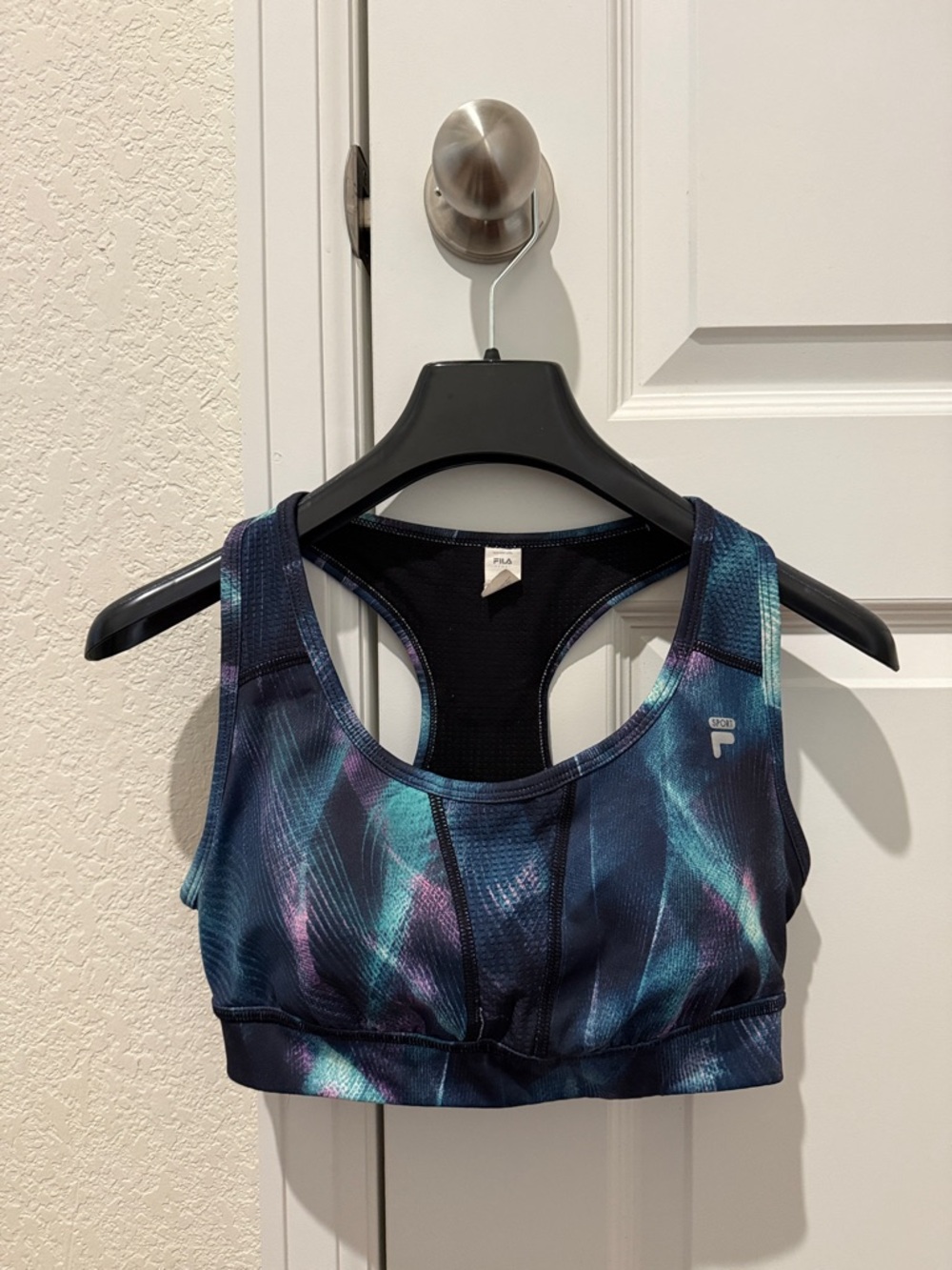 Fila Navy Teal Purple Abstract Racerback Sports Bra